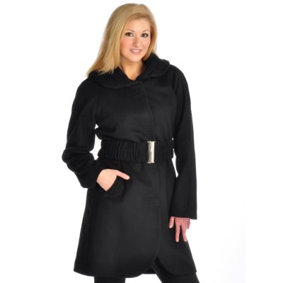 ABS Collection Cable Knit Shawl Collar Wool Coat w/ Elasticized Belt