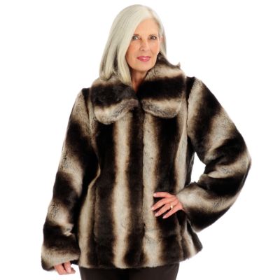 A18134 - Pamela McCoy Wing Collar Chinchilla Fur Replica Short Coat