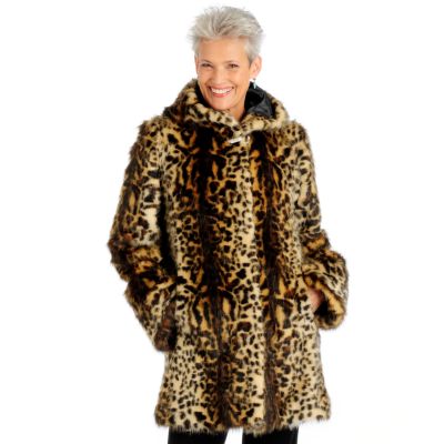 A18164 - Pamela McCoy Hooded Fur Replica 3/4 Length Coat