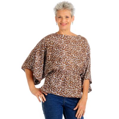 A18234 - Boutique Chic Boatneck Handkerchief Sleeve Leopard Print Tunic