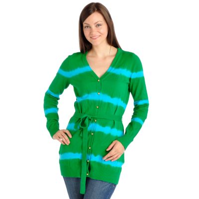 A18240 - Warren by WD.NY Tie Dye Belted V-Neck Cardigan Sweater