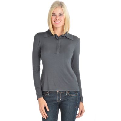 Suzanne Somers 1/2" Placket Long Sleeve Top. TEAL, WHITE, BLACK, CHARCOAL