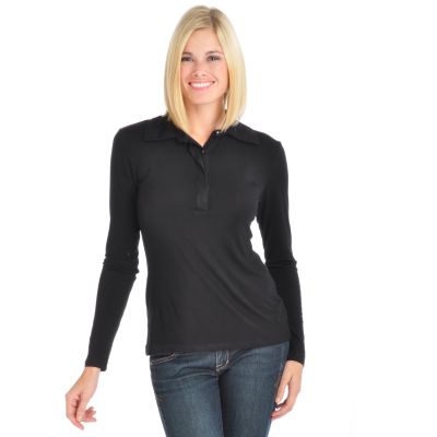 Suzanne Somers 1/2" Placket Long Sleeve Top. BLACK, L