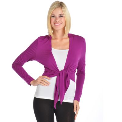 Suzanne Somers Tie Front Shrug. GRAPE, M