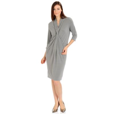 A18304 - Kim & Co. Shawl Neck 3/4 Sleeve Mélange Knit Dress