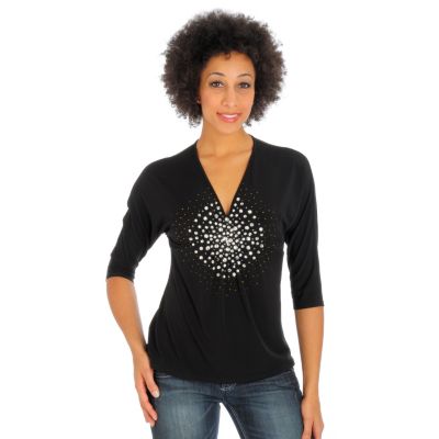 A18320 - Landers STAR Collection Rhinestone Jewel Embellished Knit Top