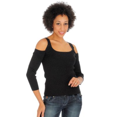 A18327 - Landers STAR Collection Cold Shoulder Stretch Metallic Blend Top