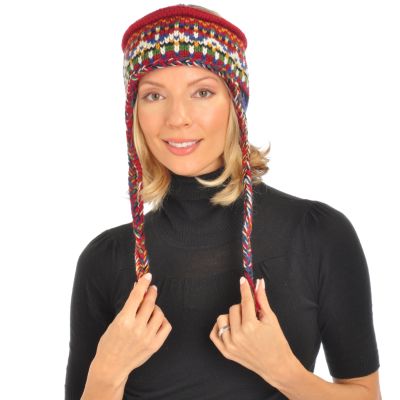  Icelandic Design Newari Nordic Wool Earflap Headband RED  photo