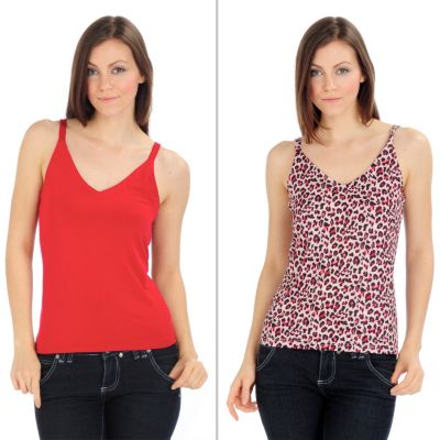 A18454 - Bones & Roses Hollywood Animal Print / Solid Jersey Camisoles - Set of Two