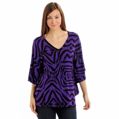 A18493 - Kim Parrish Collection Zebra Print Dolman Sleeve V-Neck Top