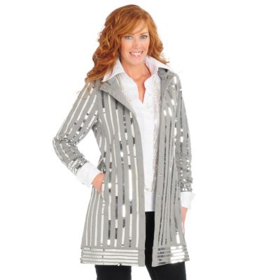 A18510 - Suzanne Somers Sequin Hooded Sweatshirt Duster Jacket
