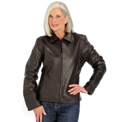 A18568 - Excelled Women's Trapunto Stitch Detail Zip Front Lamb Leather Coat