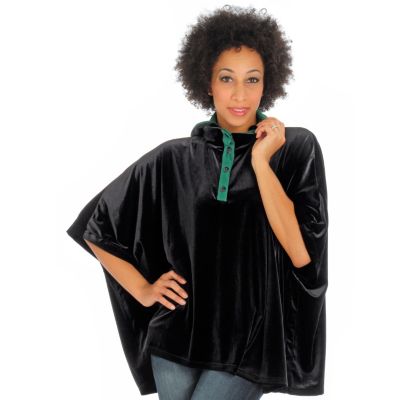 A18581 - Suzanne Somers Contrast Trim Hooded Velvet Poncho