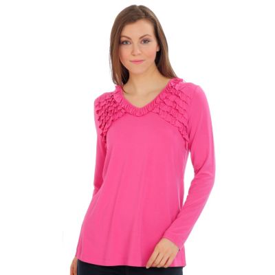 A18655 - Encore by Daniel Kiviat Ruffle Accent Caress Knit Top