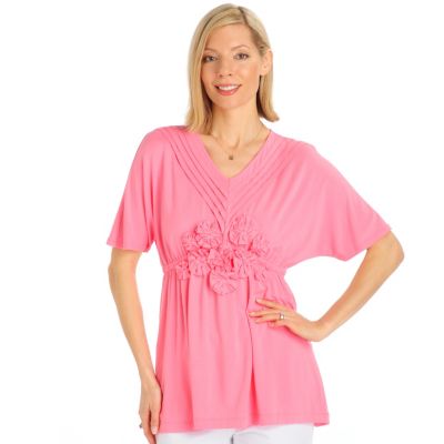A18666 - Encore by Daniel Kiviat Self Flower Empire Waist V-Neck Caress Knit Top