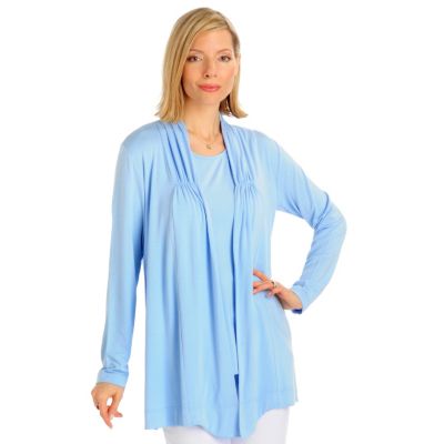 A18671 - Encore by Daniel Kiviat Ruched Front Caress Knit Cardigan