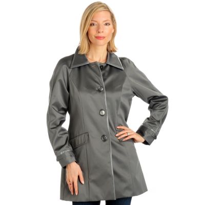 A18689 - Judy Crowell Glossy Trim Water Resistant Satin Coat
