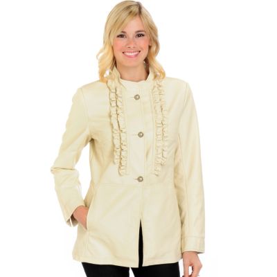 A18691 - Judy Crowell Stand Collar Ruffle Detail Jacket