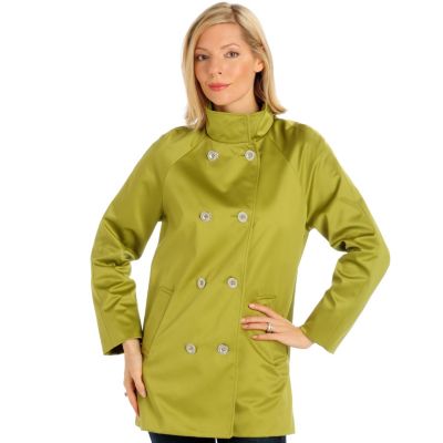 A18729 - Judy Crowell Water Resistant Convertible Collar Double Breasted A-Line Coat