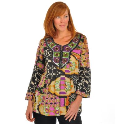 A18816 - Olivia & Grace Bead Embellishment Ikat Print Tunic