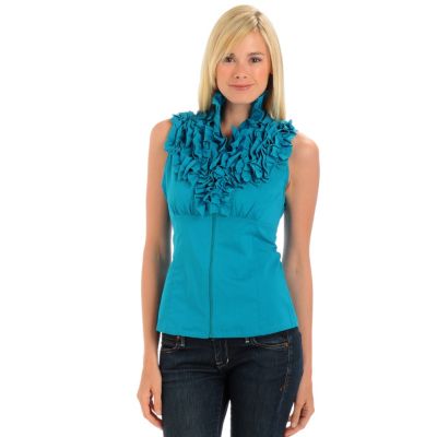 A18856 - Kim Parrish Collection Ruffled Zip Front Sleeveless Woven Blouse