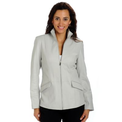 A18865 - Pamela McCoy Convertible Collar Zip Front Lamb Leather Jacket