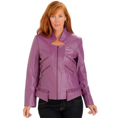 A18966 - Pamela McCoy Zip & Ruffle Detail Edwardian Leather Motorcycle Jacket 