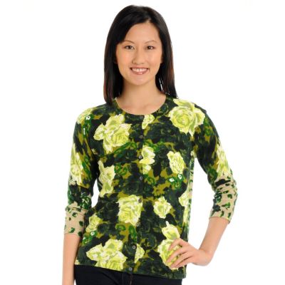 A19007 - Adrienne Vittadini Leopard / Floral Print Pima Cotton Cardigan