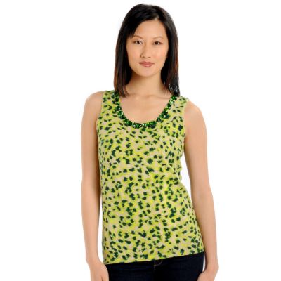 A19008 - Adrienne Vittadini Jeweled Neckline Leopard Print Sleeveless Shell