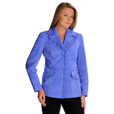Pamela McCoy Embroidered Eyelet & Scalloped Edge Suede Jacket