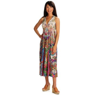 One World Micro Jersey Stretch V-Neck Maxi Dress w/ Bling Inset