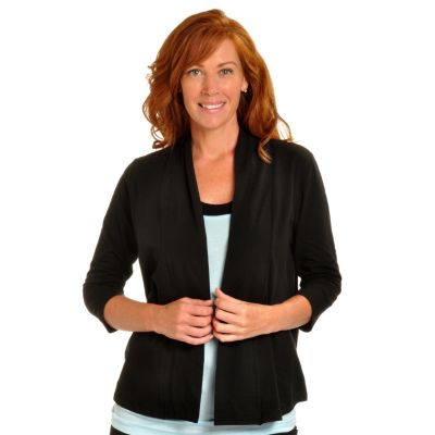 OSO Casuals 3/4 Sleeve Shirred Back Flyaway Solid Cardigan