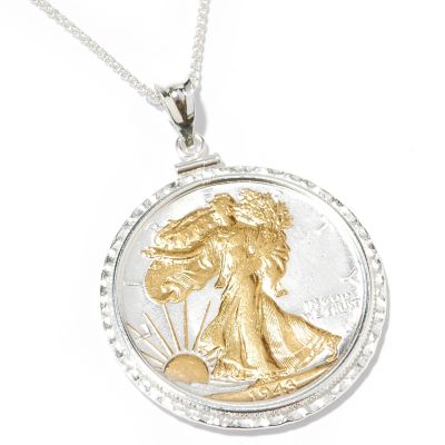 Sterling Silver Walking Liberty Half Dollar Pendant w/ 18