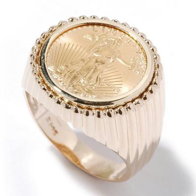 14K Gold 2008 Gold American Eagle Coin Men's Ribbed Ring