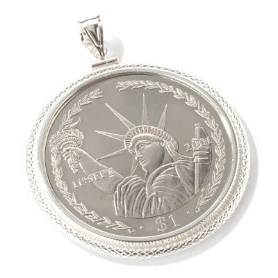 Sterling Silver BVI Statue of Liberty Silver Coin Snake Skin Pendant