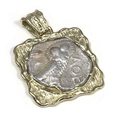Silver Greek Athena Owl Coin Pendant