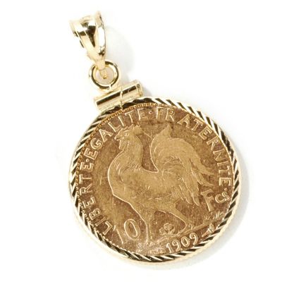 10 Franc Rooster w/ Diamond-Cut Pendant