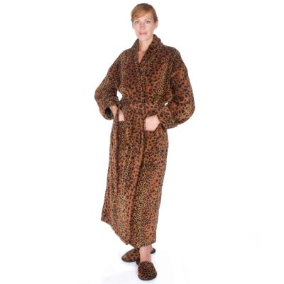 Animal Print Shawl Collar Robe & Slipper Set