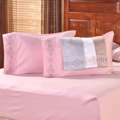 Grand Suites 600TC Embroidered Egyptian Cotton Pillowcase Pair