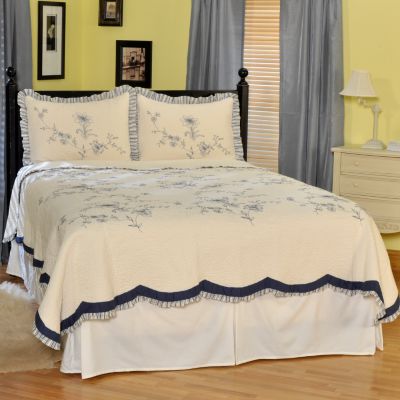 "Hanover Blue" Embroidered 3-Piece Quilt Set