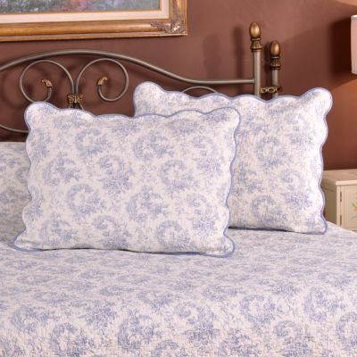 "Lismore" Toile Quilted Scalloped Pillow Sham Pair