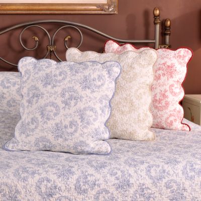 "Lismore" Floral Toile Quilted Feather-Filled Throw Pillow
