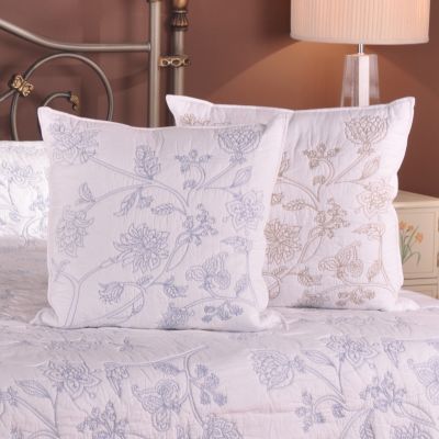 "Briar Grove" Floral Embroidered Feather-Filled Throw Pillow