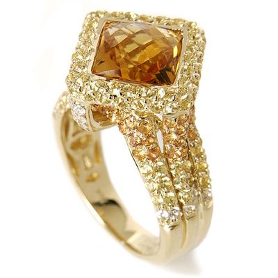 14K Citrine, White & Yellow Sapphire Ring
