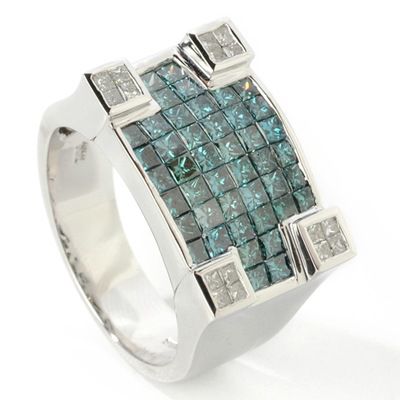 14K White Gold Men's or Women's Blue & White Diamond Ring