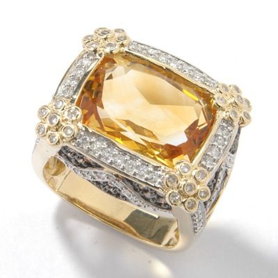 14K Citrine, Chocolate & White Diamond Ring
