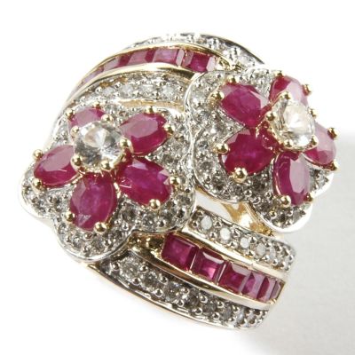 14K Sapphire or Ruby & Diamond Flower Ring
