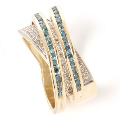 14K Blue & White Diamond Arch Ring