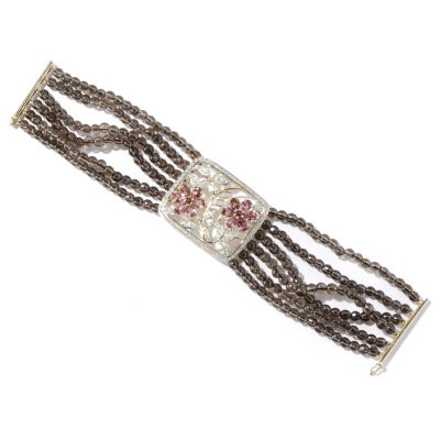 14K 8" Tourmaline, Smoky Quartz & Diamond Bracelet