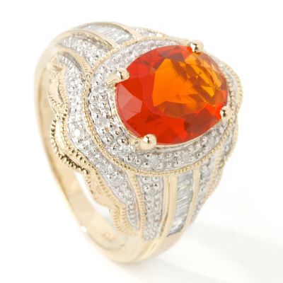 14K Fire Opal or Apatite & Diamond Ring